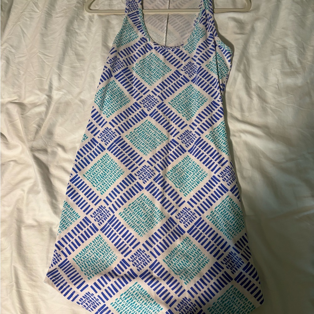 MAHI GOLD Blue and Teal Geometric Tank Mini Dress